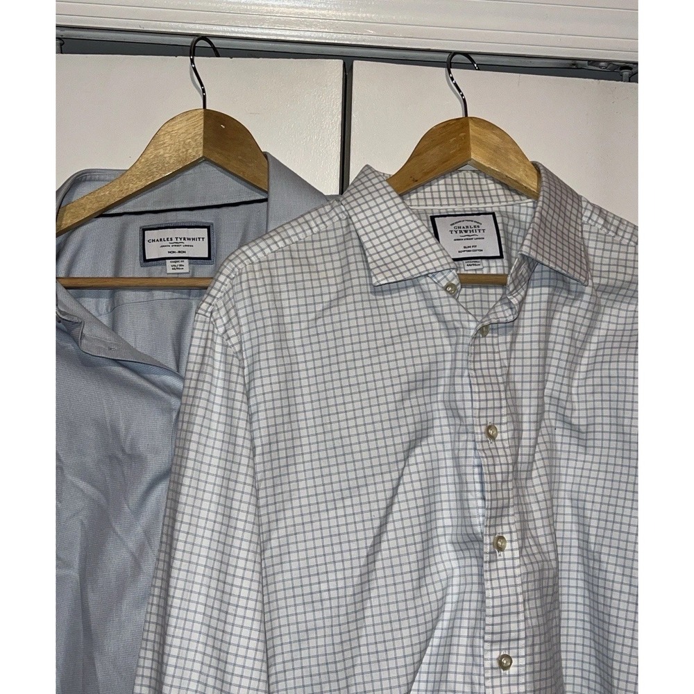 Charles Tyrwhitt 2 Button-Down Shirts Mens 17.5 Egyptian & 100% Cotton Checkered